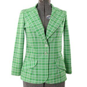 Vintage 1970s Medium Green White Plaid Wide Peaked Lapel Jacket | by Russ